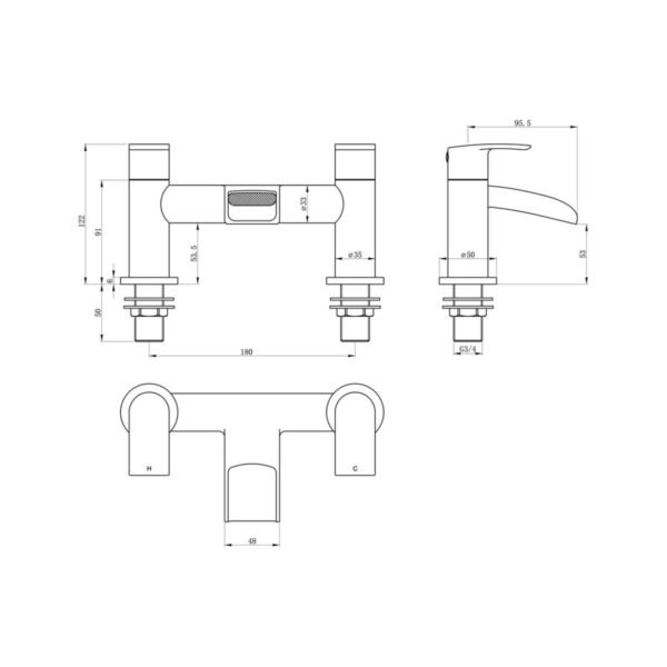Trinity Falls Bath Filler Tap - Chrome - Image 2
