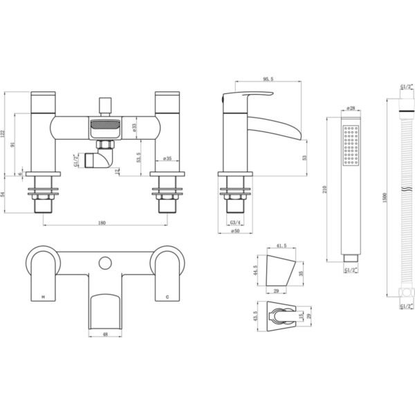 Trinity Falls Bath Shower Mixer Tap - Chrome - Image 2