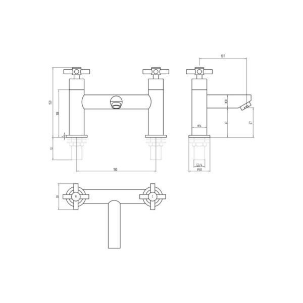 Trinity Riviera Bath Filler Taps - Chrome - Image 2