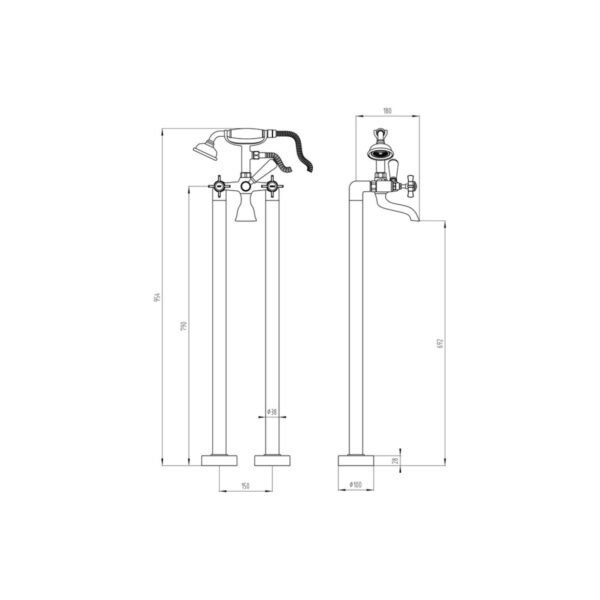 Trinity Solace Floor Standing Bath Shower Mixer Tap - Chrome - Image 2