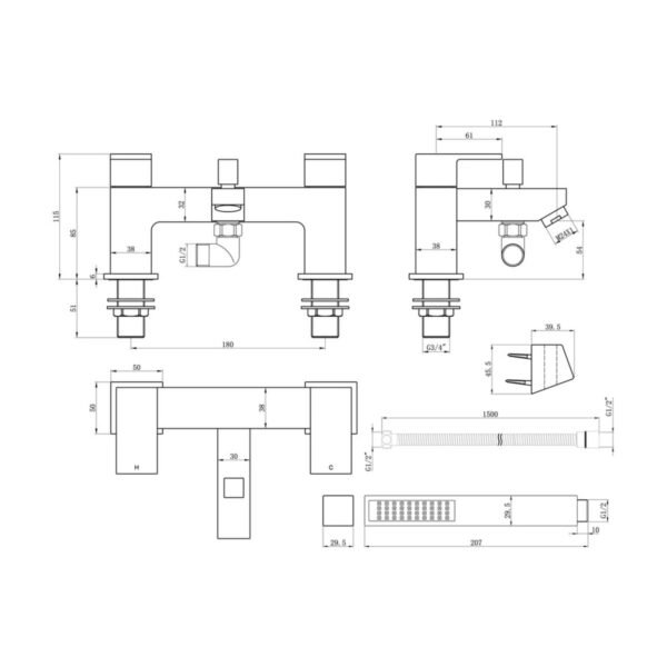Trinity Aria Bath Shower Mixer Tap - Chrome - Image 2