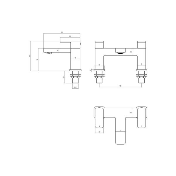 Trinity Aire Bath Filler Tap - Chrome - Image 2