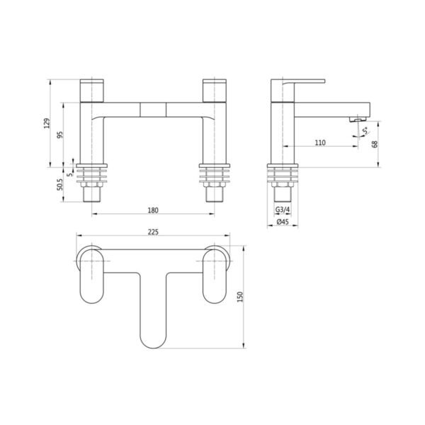 Trinity Prime Bath Filler Tap - Chrome - Image 3