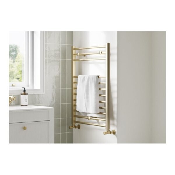 Trinity Horbury Straight Ladder Heated Towel Rail - Brushed Brass - Image 2