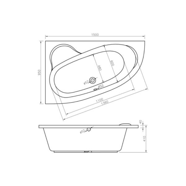Trinity Serenity Double Ended Offset Corner Bath with Legs - 1500mm x 950mm - White