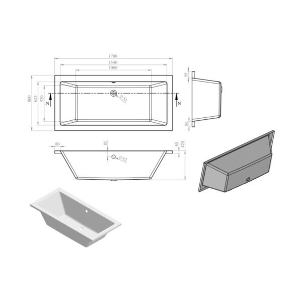 Trinity Haven Double Ended Bath With Legs - White - Image 4