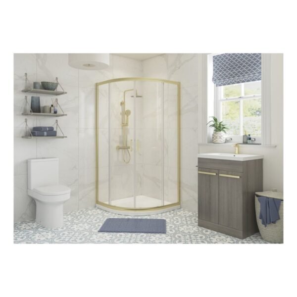 BSUKE Bolton 2 Door Quadrant Shower Enclosure - 6mm Glass - Brushed Brass