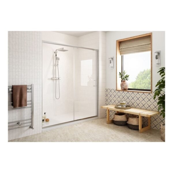 BSUKE Bolton Recessed Easy-Fit Sliding Shower Door With 700mm Side Panel, Tray And Waste - Polished Chrome