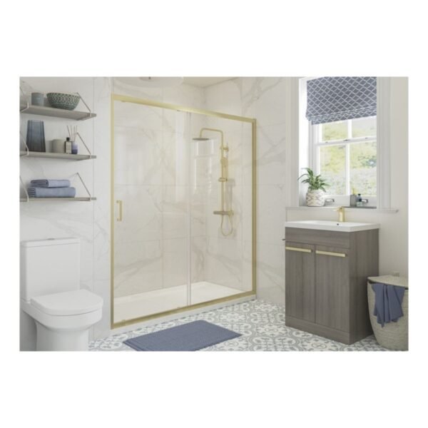 BSUKE Bolton Sliding Shower Door With Side Panel - Brushed Brass