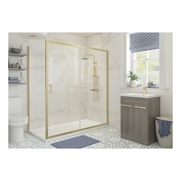 BSUKE Bolton Sliding Shower Door With Side Panel - Brushed Brass - Image 2
