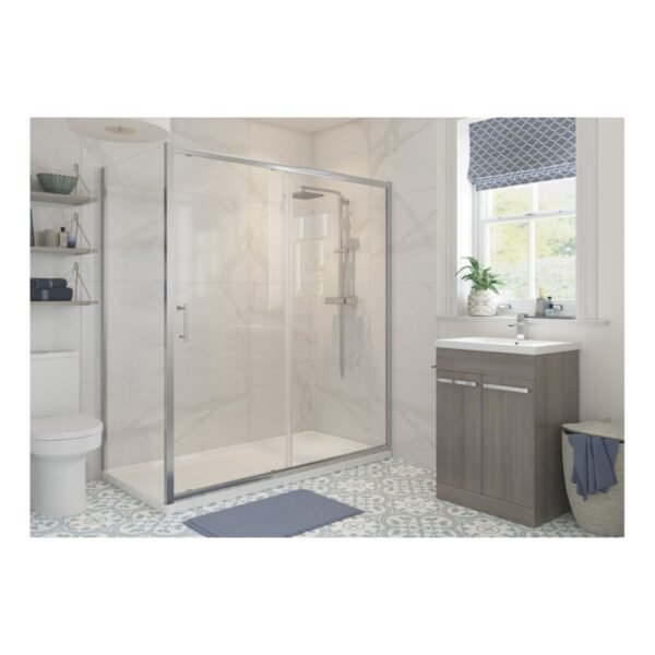 BSUKE Bolton Sliding Shower Door With Side Panel - Polished Silver - Image 2