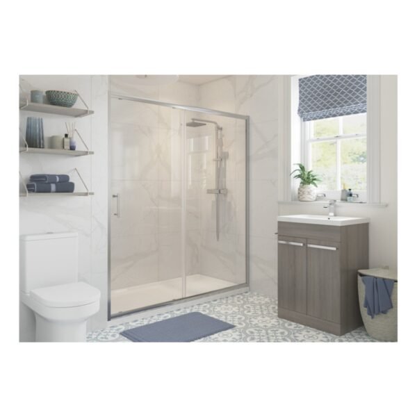 BSUKE Bolton Sliding Shower Door With Side Panel - Polished Silver