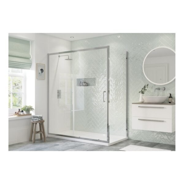 BSUKE Langley Recessed Sliding Shower Door - Polished Silver - Image 2