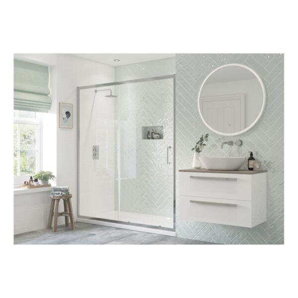 BSUKE Langley Recessed Sliding Shower Door - Polished Silver