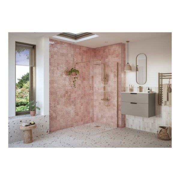 BSUKE Noble Wetroom Panel & Support Bar - 8mm Glass - Brushed Bronze