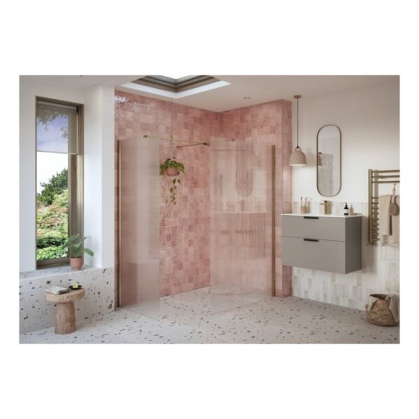 BSUKE Noble Fluted Wetroom Panel & Side Panel Arm - 8mm Glass - Brushed Bronze