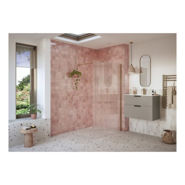 BSUKE Noble Fluted Wetroom Panel & Support Bar - 8mm Glass - Brushed Bronze