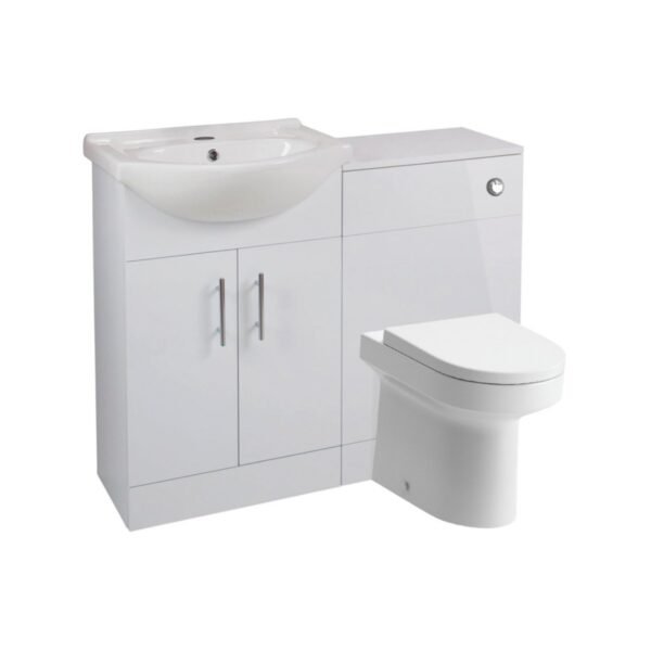 Trinity Whittle 2 Door Floorstanding Vanity Unit With Basin And WC Unit Pack - White Gloss