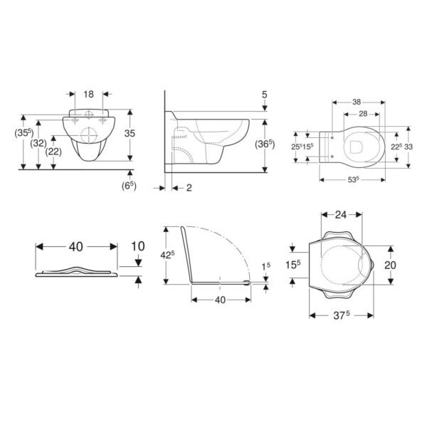 Geberit Bambini Wall Hung Toilet With Yellow Toilet Seat - White - Image 3