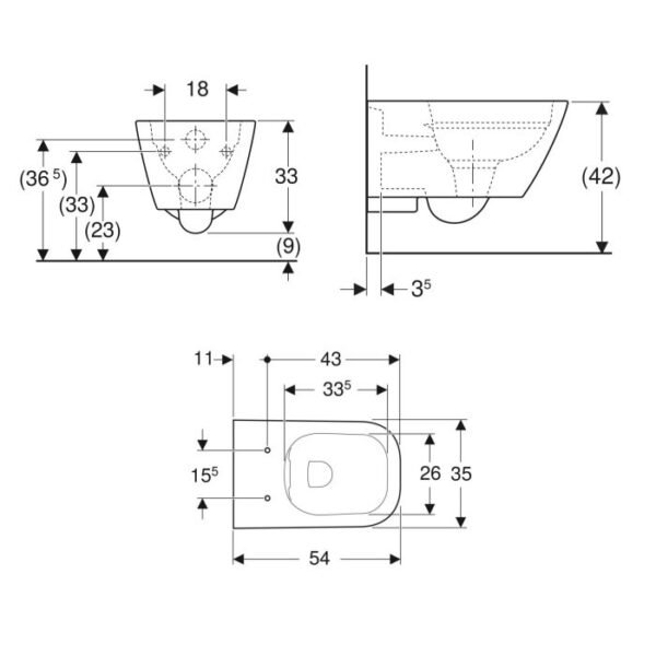 Geberit Smyle Rimless Wall Hung Toilet With Soft Close Toilet Seat - White - Image 3