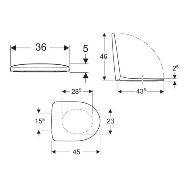 Geberit Selnova Compact Rimless Wall Hung Toilet With Soft Close Toilet Seat - White - Image 4