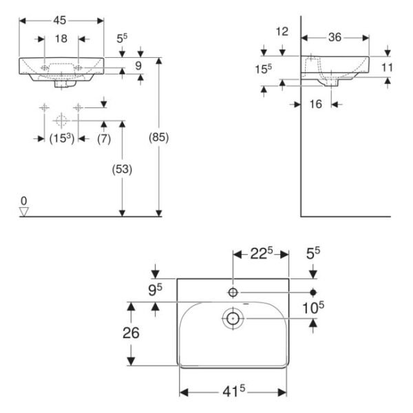 Geberit Smyle 1 Door Wall Hung Vanity Unit With Basin - 450mm Wide - 1 TH - Image 4