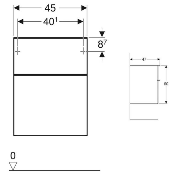 Geberit Smyle 2 Drawer Square Wall Hung Low Side Storage Unit - 470mm Wide - Image 2