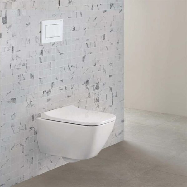 Geberit Smyle Square Wall Hung Toilet With Overlapping Lid Soft Close Seat - White - Image 3