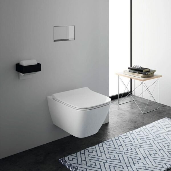 Geberit Smyle Square Wall Hung Toilet With Sandwich Soft Close Seat - White - Image 3