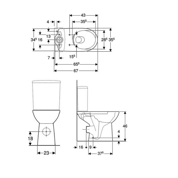 Geberit Selnova Comfort Height Close Coupled Toilet With Cistern And Seat - White - Image 5