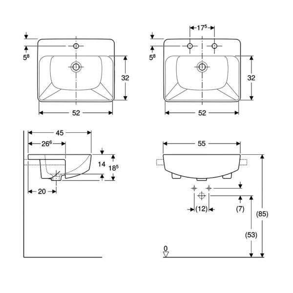 Geberit VariForm Semi Recessed Basin - 550mm Wide - White - Image 2