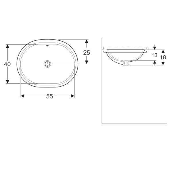 Geberit VariForm Oval Unter Counter Top Basin - No TH - 550mm Wide - White - Image 2