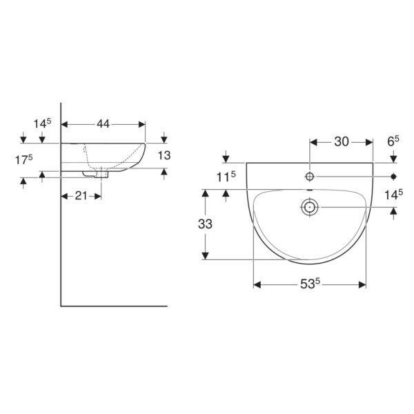 Geberit Selnova Basin With Full Pedestal - 550mm Wide - 1 TH - White - Image 3