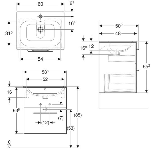 Geberit Selnova Square 2 Drawer Slim Wall Hung Vanity Unit And Basin - 588mm Wide - 1 TH - Image 2