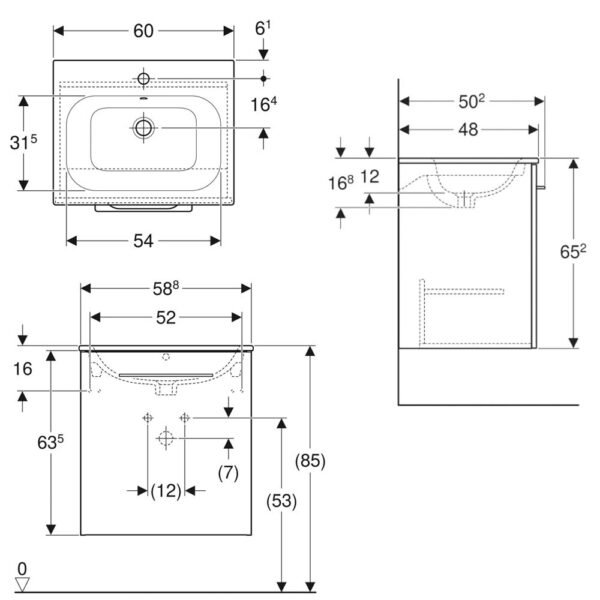 Geberit Selnova Square 1 Door Slim Wall Hung Vanity Unit And Basin - 588mm Wide - 1 TH - Image 2
