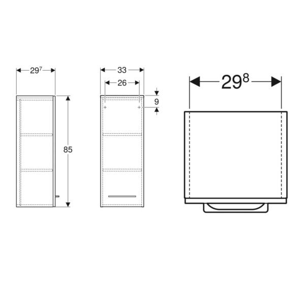 Geberit Selnova 1 Door Wall Hung Medium Storage Unit - 850mm High - Image 3