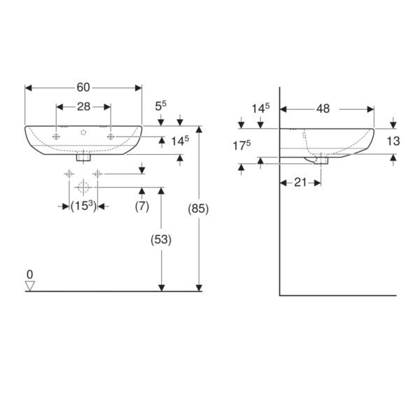 Geberit Selnova Curved Basin With Full Pedestal - 550mm Wide - 1 TH - White - Image 3