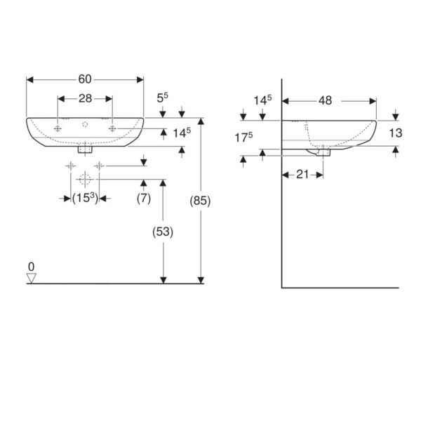 Geberit Selnova Curved Basin With Full Pedestal - 600mm Wide - 2 TH - White - Image 3