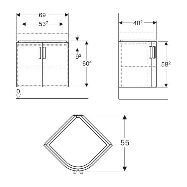 Geberit Selnova Wall Hung Vanity Vanity Unit With Basin - 690mm Wide - 1 TH - Image 3