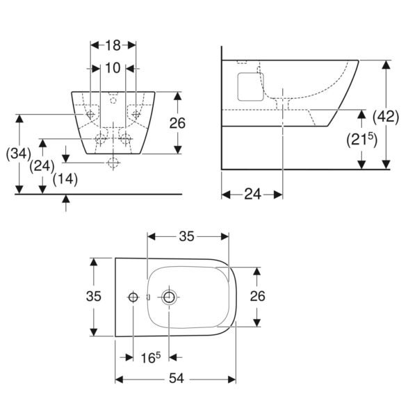 Geberit Selnova Square Wall Hung Bidet - 1 TH - White - Image 4