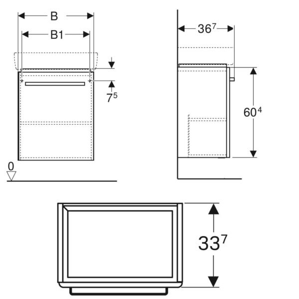 Geberit Selnova Compact 1 Door Wall Hung vanity Unit With Basin - 500mm Wide - Image 4