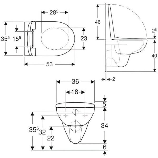 Geberit Selnova Rimfree Wall Hung Toilet With Soft Close Seat And Cover - White - Image 4