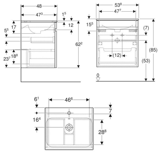 Geberit Renova 1 Drawer Wall Hung Vanity Unit With Basin - 550mm Wide - 1 TH - Image 2