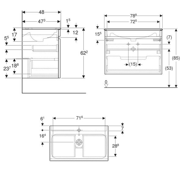 Geberit Renova 1 Drawer Wall Hung Vanity Unit With Basin - 800mm Wide - 1 TH - Image 2