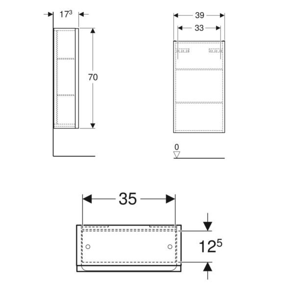 Geberit Renova Single Door Wall Hung Medium Storage Unit - 700mm High - Image 4