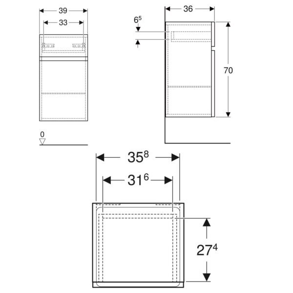 Geberit Renova Single Door And Single Drawer Wall Hung Medium Storage Unit - 700mm High - Image 4
