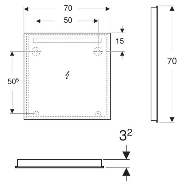 Geberit Option Basic Top LED Lighting Illuminated Mirror - 700mm X 700mm - Image 2