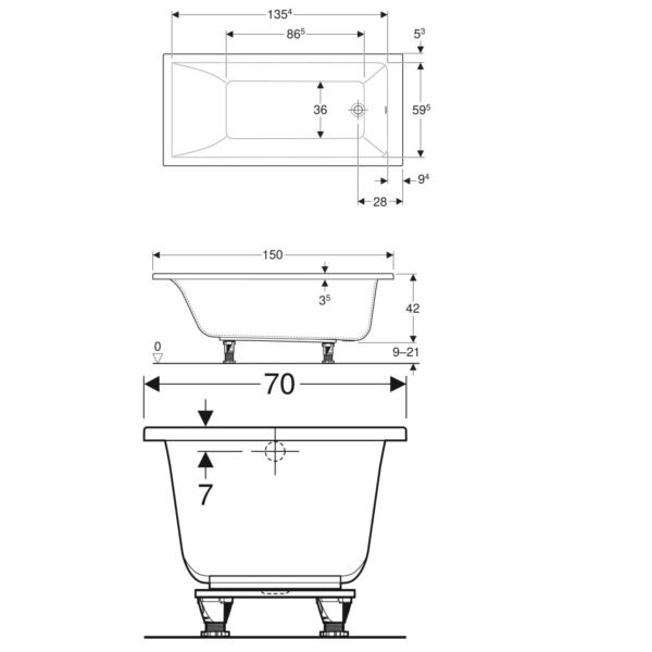 Geberit Renova Plan Built In Single Ended Bath With Feet - No TH - White - Image 4