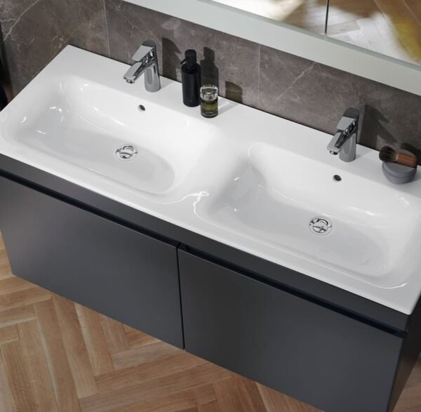 Geberit Renova Single Drawer Wall Hung Vanity Unit With Double Basin - 1300mm Wide - 2 TH - Image 2
