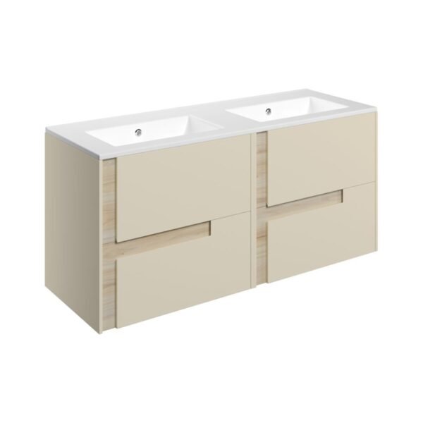 Trinity Base 4 Drawer Wall Hung Basin Unit & White Basin - 1210mm Wide - 2 TH & Oak Effect